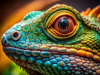 Fototapeta premium Close-Up Reptile Head, Intricate Scales, Focused Eye - Stock Photo