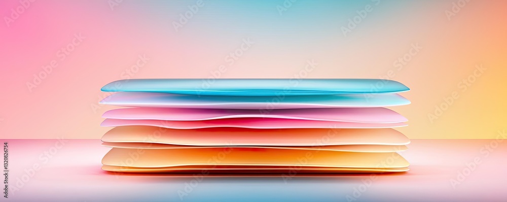 Poster 3d abstract art background concept. colorful layered pillows arranged aesthetically on a soft backdr