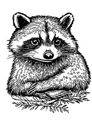 Obraz premium Engraved raccoon illustration designed for tattoo art and packaging with intricate details and natural elements
