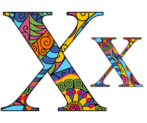 Vector image letter of the English alphabet with colorful vintage hand drawn pattern isolated on transparent background