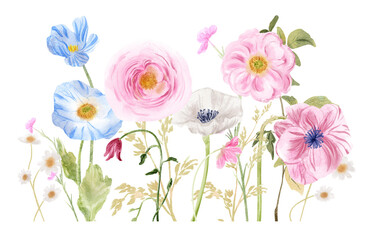 Watercolor wild flowers illustrations , Floral bouquets, watercolor flower arrangements, Elegance flower illustrations