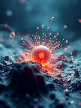 Quantum state collapse, wavefunction observation, dynamic subatomic particles, quantum mechanics, uhd, copy space for text,
