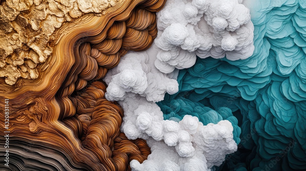 Poster Aerial landscape abstract background idea. Abstract colorful texture resembling layered minerals and fluid patterns.