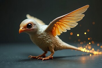 Obraz premium Fantasy creature with wings sparking magic on a dark background 
