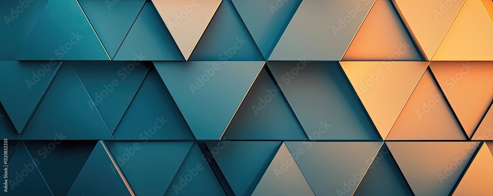 Poster Geometric pattern design abstract background idea. Abstract geometric pattern of triangles in blue and orange tones.