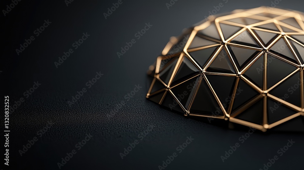 Aufkleber Geometric shapes illustration abstract background idea. Close-up view of a geometric dome structure with triangular patterns and a metallic finish.