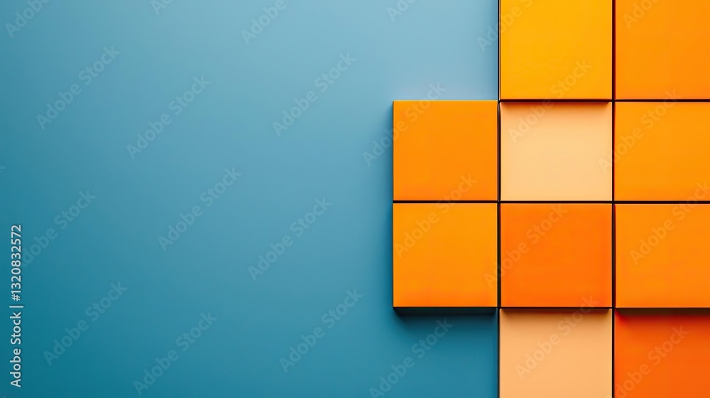 Poster Geometric shapes illustration abstract background idea. A creative arrangement of colorful blocks on a blue background for design projects.