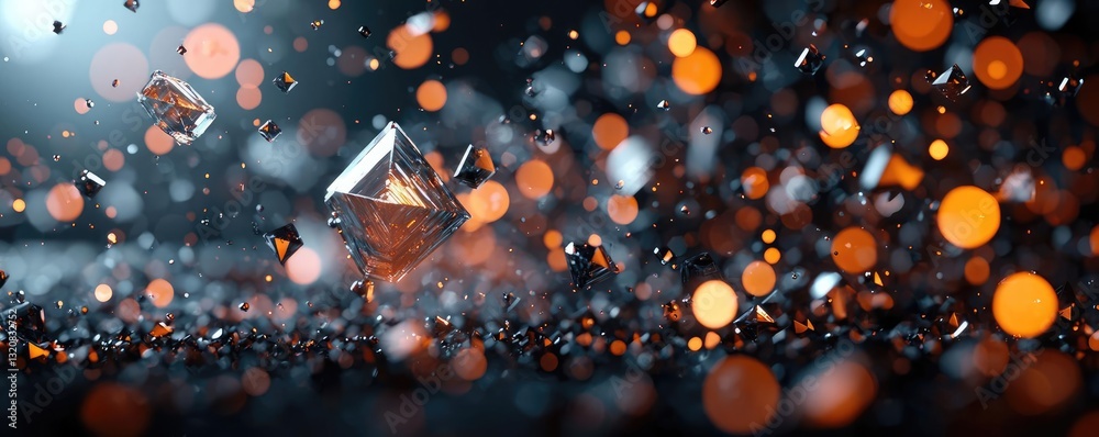 Poster 3D abstract art background concept. Vibrant particles and light create a stunning abstract visual effect in motion.