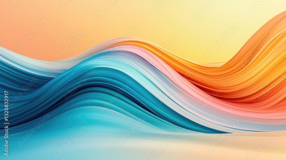 Poster 3d abstract art background concept. vibrant abstract waves in blue and orange create a soothing arti