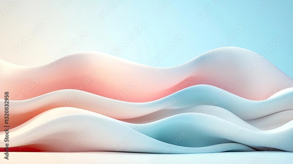 Poster 3D abstract art background concept. Abstract waves in soft pastel colors creating a serene visual sensation.