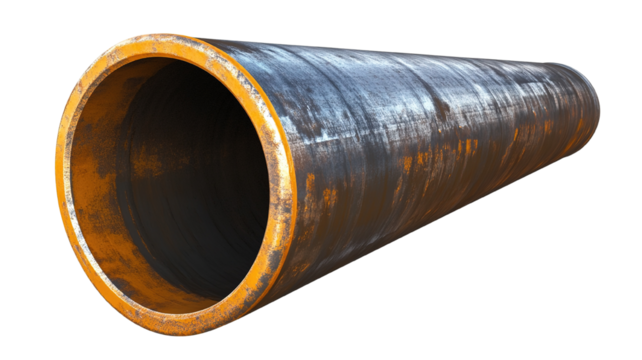 A cut section of a steel pipe isolated on a transparent background, showing the inner lining and hollow core.