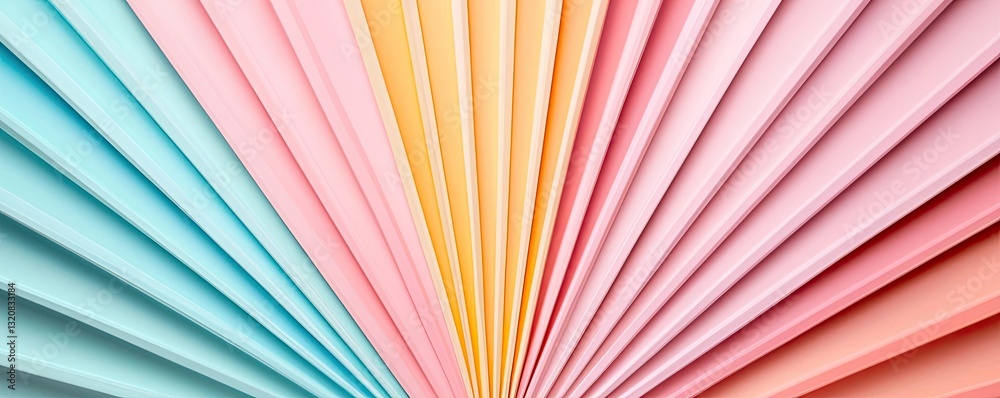 Poster Geometric shapes illustration abstract background idea. Colorful paper sheets arranged in a fan-like design for creative projects.