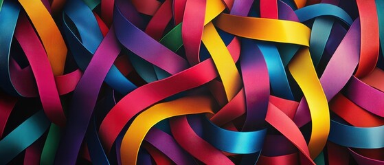 Colorful interwoven geometric ribbons, high contrast and visually dynamic