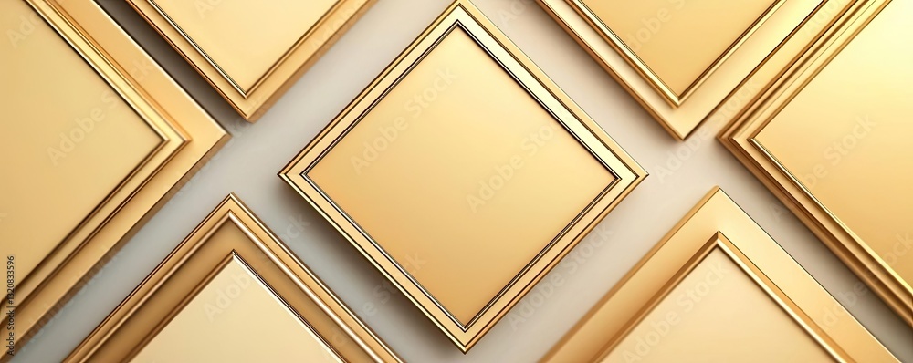 Aufkleber Geometric shapes illustration abstract background idea. Elegant display of gold picture frames arranged in a stylish pattern.