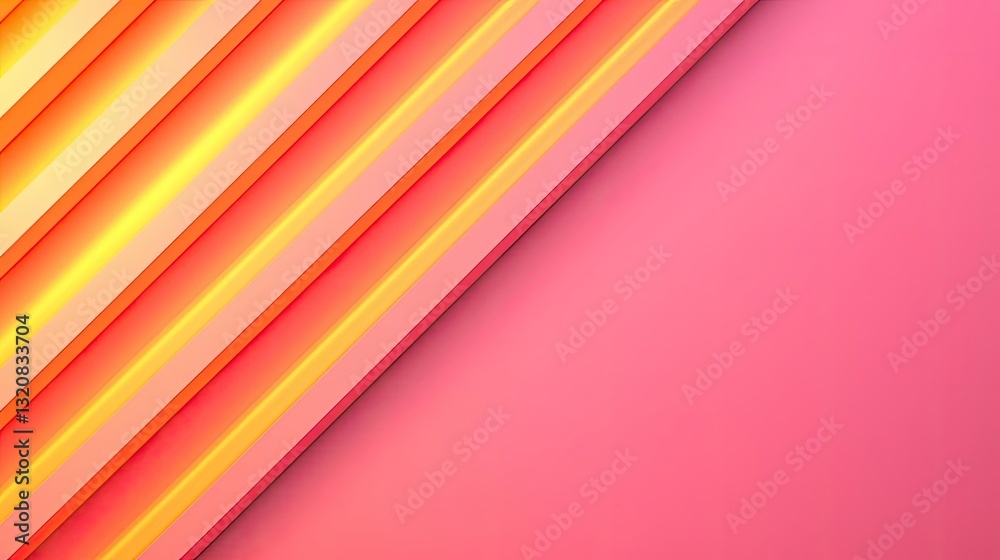 Poster Geometric pattern design abstract background idea. Vibrant neon lines create a striking pattern against a soft pink background.