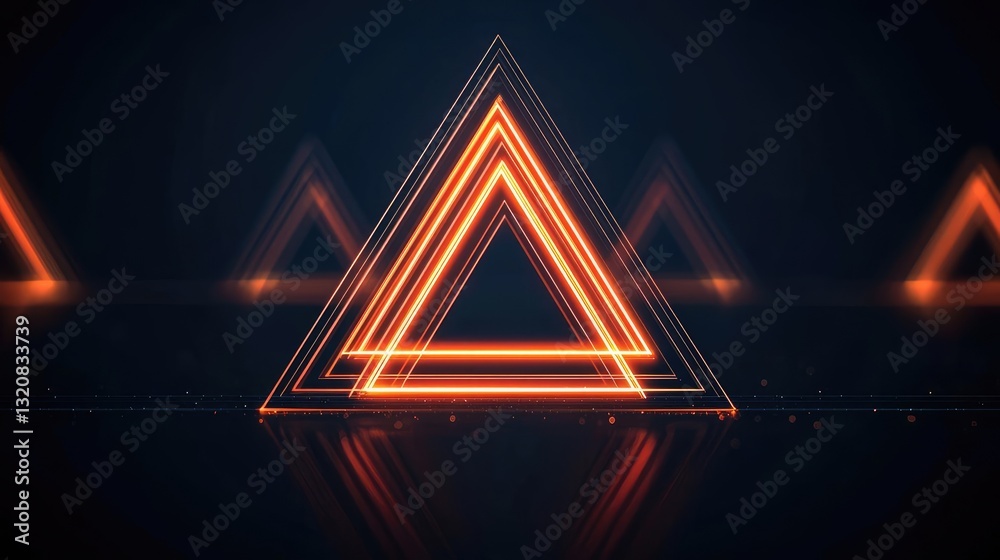 Poster Geometric shapes illustration abstract background idea. Vibrant glowing triangles in a dark background create a modern abstract design.