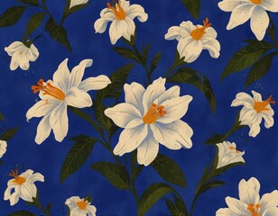 Obraz premium White lily on blue background illustration