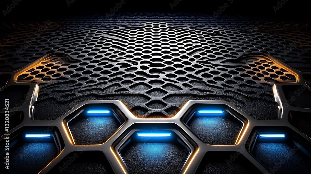 Poster abstract technology surface with glowing elements and cellular pattern