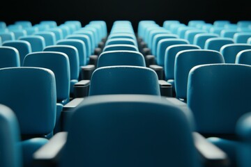 Fototapeta premium Rows of blue theater seats arranged in a symmetrical pattern
