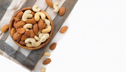 아몬드, 헤이즐넛, 캐슈넛등의 견과류가 작은 나무 그릇에 담긴 PPT 배경화면