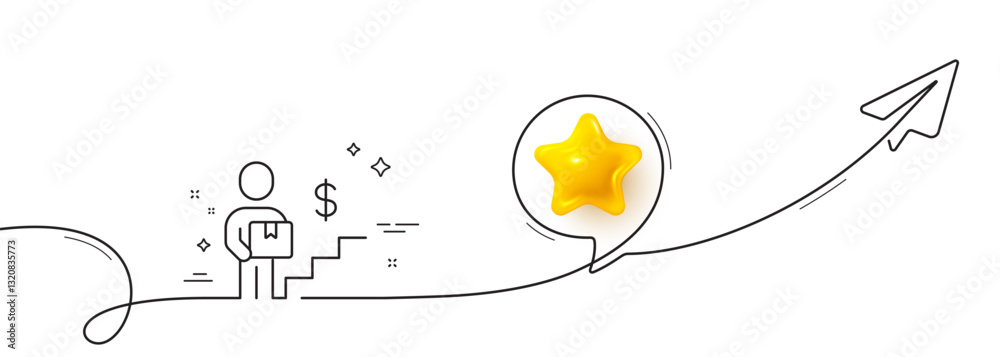 Poster delivery man line icon. continuous line with share plane. courier with package sign. payable service
