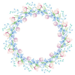 Tulip pink. Floral arrangement. Frame.Wreath. Watercolor