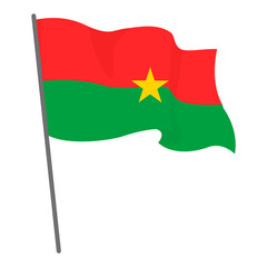 Flag Burkina Faso fluttering. Official flag Burkina Faso flies on flagpole. Independence Day. Banner, flyer, poster template. National flag of Burkina Faso with coat arms. Wavy flag Burkina Faso.