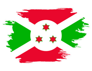 Brush painted Burundi flag. Grunge Burundi flag. Watercolor drawing national flag Burundi. Independence Day. Banner, poster template. National flag Burundi with coat arms.