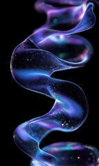 Naklejka premium Abstract iridescent wave with blue and purple holographic reflections on black background. High-quality 4k hd thumbnail. Generative AI