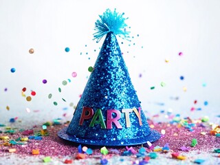 Colorful Confetti Party Hat, Birthday Celebration, Festive Headwear, Blue Glitter, Party Supplies