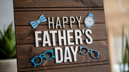 Happy Father's Day Wooden Sign with Fatherly Accessories
