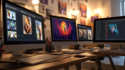 Graphic design computers in a modern studio