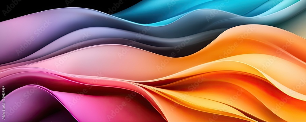 Poster Dramatic nighttime abstract background concept. Vibrant waves of color create an abstract background with fluid motion and depth.