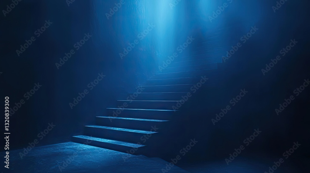 Poster dramatic nighttime abstract background concept. a serene scene of illuminated stairs leading into a 