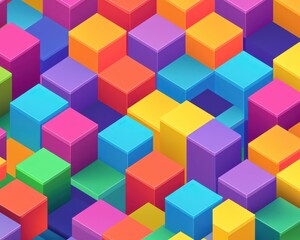 Obraz premium Multicolored isometric cubes arranged in a seamless abstract pattern, vibrant and playful