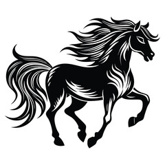 Elegant Horse Silhouette Design, Dynamic Black Stallion Vector for Tattoo and Artwork