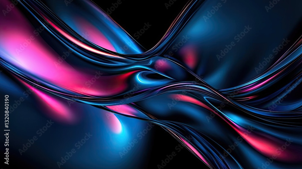 Poster Abstract art background concept. Abstract art featuring colorful wave patterns in blue and pink hues on a dark background.