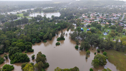 Aerial View of Flooded Park and Residential Area After Heavy Rainfall at Minnippi Parklands in...