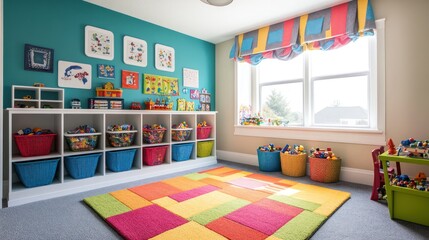 Colorful Playroom with Organized Storage