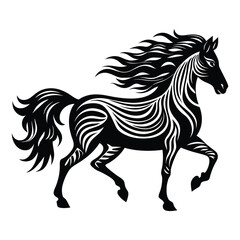 Obraz premium Graceful Running Horse Silhouette Vector Illustration, Black Equine Art on a White Background