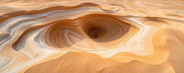 Aerial landscape abstract background idea. A mesmerizing natural formation with swirling sand patterns in earthy tones.