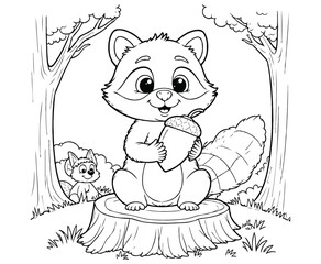 Raccoon with Acorn coloring page