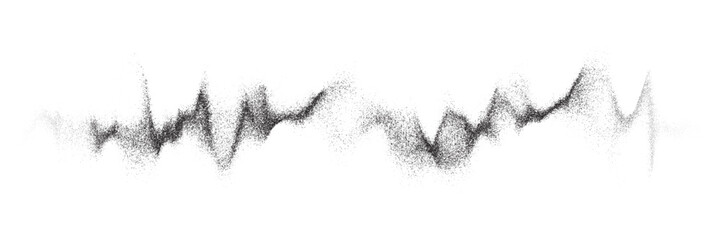 Audio wave of dot grainy texture. Soundwave visualizer with effect of abstract vector smoke tail or mist trail with noise grain in gradation of paint brush spray effect