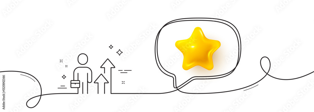 Poster business results line icon. continuous line with 3d star. person with suitcase sign. leader skill sy