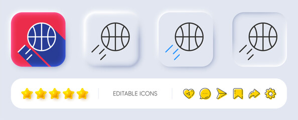 Basketball line icon. Neumorphic, Flat shadow, 3d buttons. Sport ball sign. Competition symbol. Line basketball icon. Social media icons. Vector