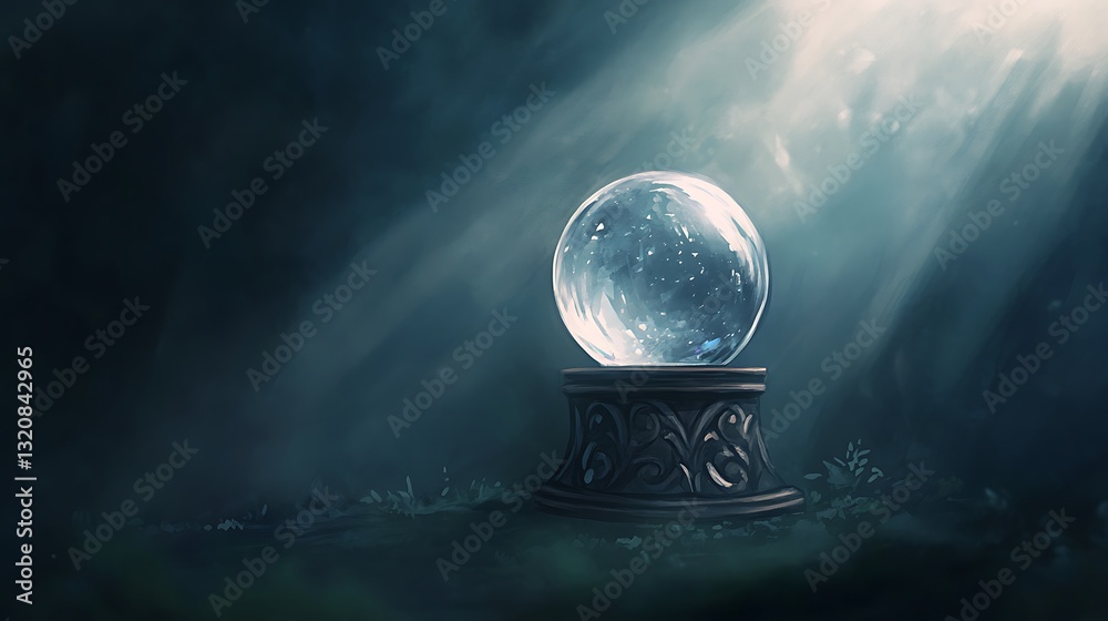 Aufkleber mystical crystal ball illuminated by soft light in a dark setting.