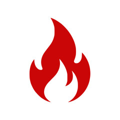 Silhouette flame icon in red on transparent background