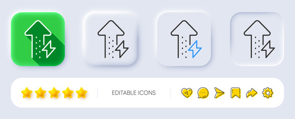 Energy line icon. Neumorphic, Flat shadow, 3d buttons. Thunderbolt sign. Power consumption symbol. Line energy growing icon. Social media icons. Vector