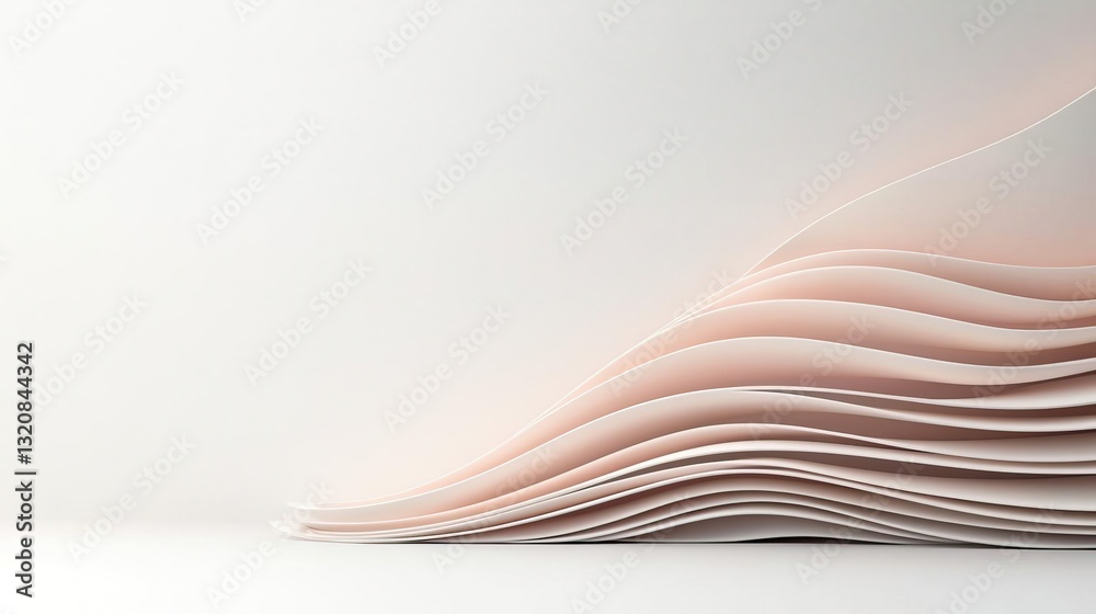 Poster Abstract art background concept. Abstract layered paper waves create a serene and modern aesthetic in soft colors.