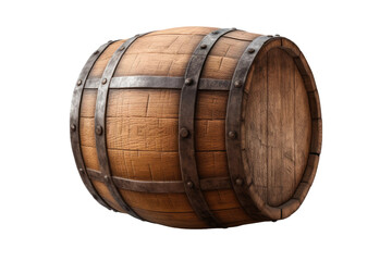 Fototapeta premium Wooden Barrel With Metal Straps. White or PNG Transparent Background.